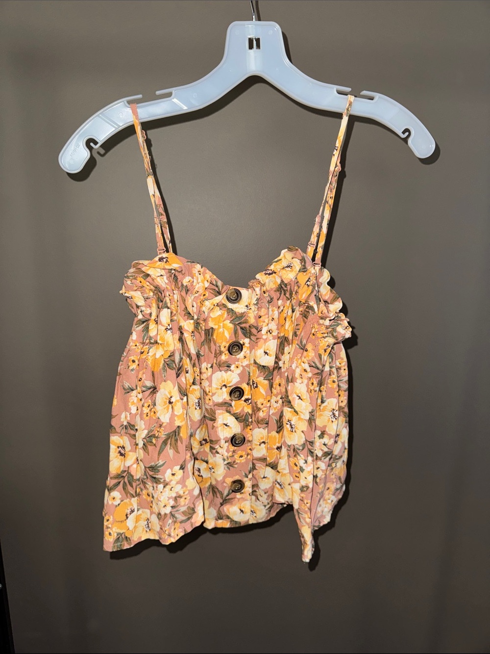 American Eagle Outfitters Pink Floral Ruffle Button Cami